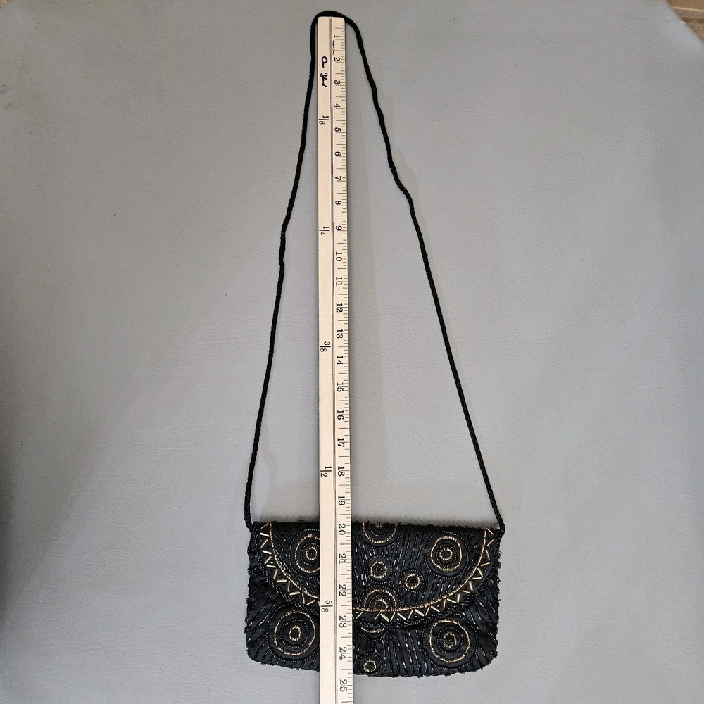 Beaded Handbag Purse Black Gold Evening Hoco Shoulder Strap - Picture 9 of 11